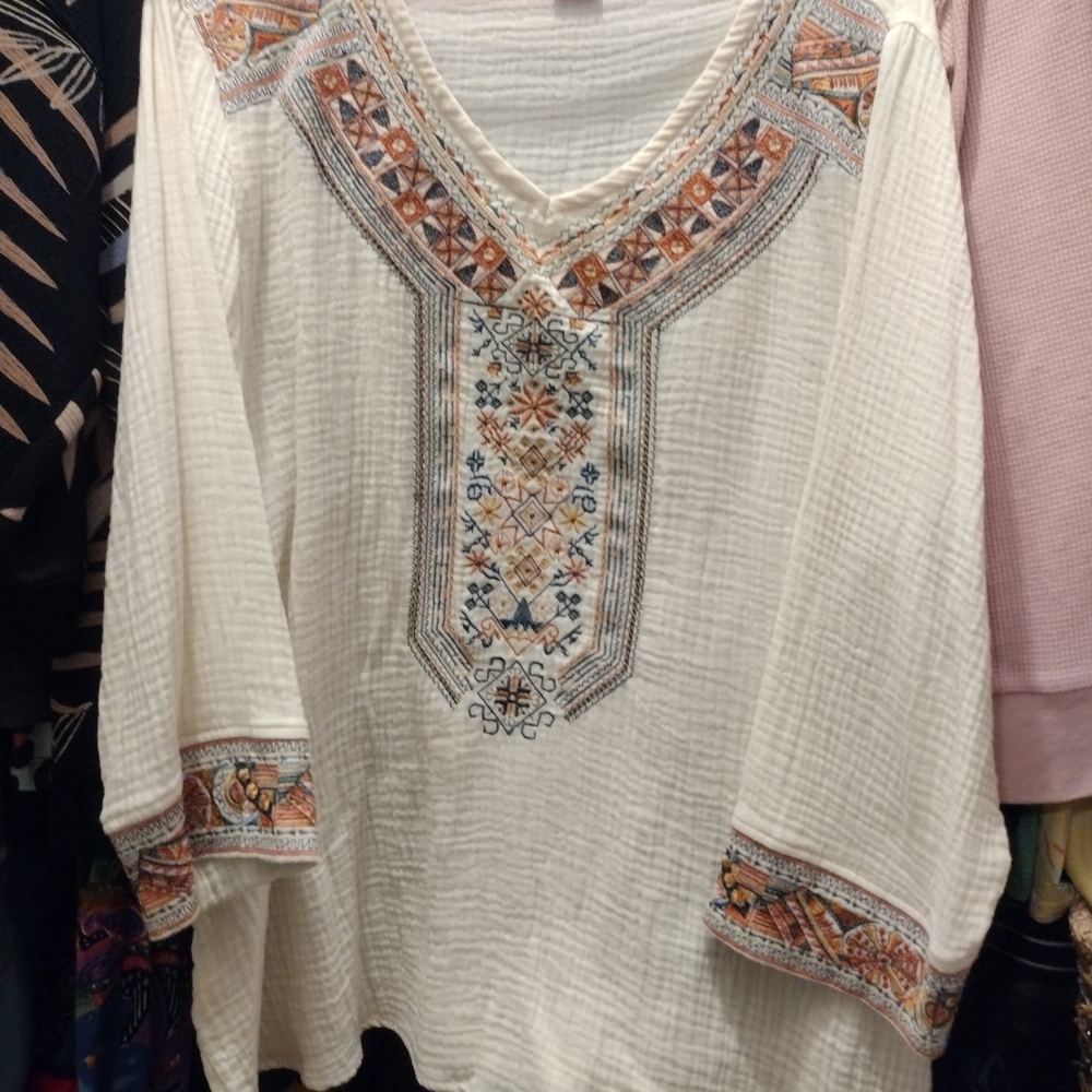 Multiples Cream Tunic with Multicolor Embroidery